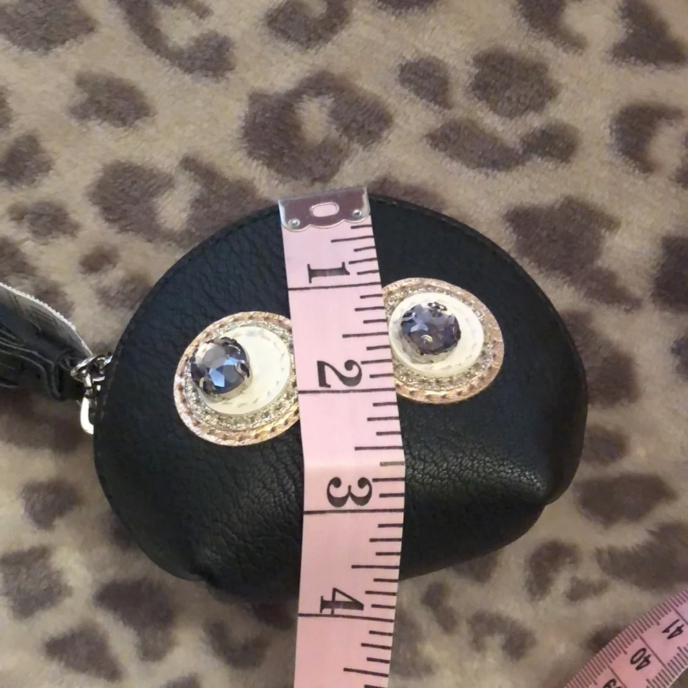 Express Black Faux Leather Coin Purse Keychain Jewels Tassel